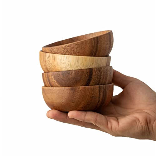 muso wood Mini Holz Dipschalen Set - massives Akazienholz Snackschale - 10x3.8cm 4 Stück Servierschalen Set - für Beilagen, Sauce, Nüssen, Salz, Gewürze - Bonus 4 Phoebeholz Löffel muso wood Mini Holz Dipschalen Set - massives Akazienholz Snackschale - 10x3.8cm 4 Stück Servierschalen Set - für Beilagen, Sauce, Nüssen, Salz, Gewürze - Bonus 4 Phoebeholz Löffel von muso wood