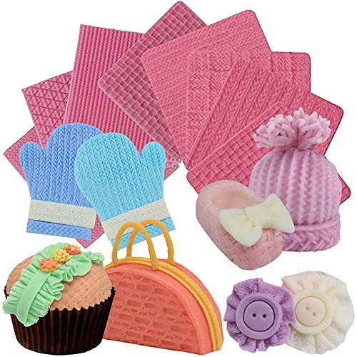 musykrafties Gewebe Stricken Silikonform Struktur Stempel Mat 8-in-Set Bundle für Sugarcraft Kuchen Bordüre Deko, Cupcake-Aufsatz, Polymerton, Wachs Machen Handwerk Projekte von musykrafties