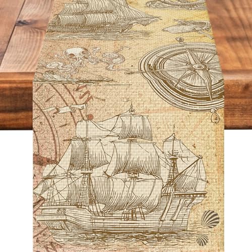 Maritimer Tischläufer, Segelboot, Küche, Esstisch, Dekoration für Zuhause, Party, Urlaub Maritimer Tischläufer, Segelboot, Küche, Esstisch, Dekoration für Zuhause, Party, Urlaub von mutakin