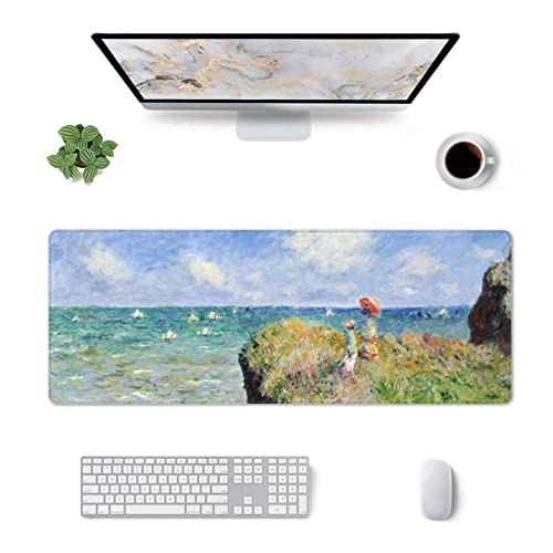Monet Mauspad mit genähtem Rand, Größe XL, 80 x 30,5 cm, Gummiunterseite, rutschfeste Schreibtischunterlage für Laptop, PC, Gaming von mutakin