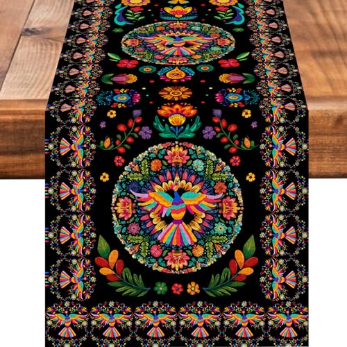Tischläufer mit mexikanischem Blumenmuster, Totenkopf, Küche, Esstisch, Dekoration für Zuhause, Party, Urlaub von mutakin