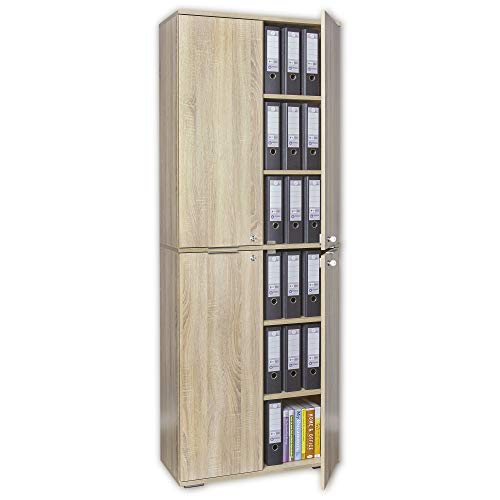 Aktenschrank abschließbar - Ordnerschrank - Büro Möbel B 80,2 cm x H 214,7 cm x T 35 cm - Bücherschrank - Sonoma-Eiche [Funktional, Stabil, Viel Platz für Ordner] Büroschrank von mutatio