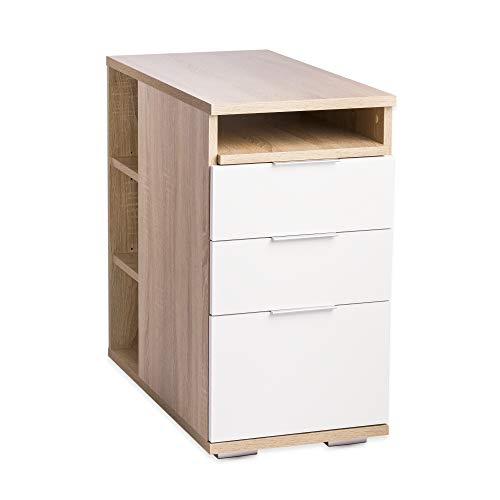 mutatio Beistelltisch Nachttisch Container B 40 cm x H 75 cm x T 75 cm Bürocontainer Sonoma Eiche Weiß Beistelltisch Holz Nachtschrank Nachtkommode Anstellcontainer von mutatio