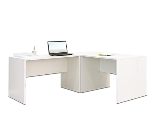 Eckschreibtisch weiß - Schreibtisch Kinder - PC Tisch- [Funktional und Robust] Ecktisch - Bürotisch - Arbeitstisch - In Weiß ca.: B 185/185 x H 75 x T 75 cm | Büro Möbel von mutatio