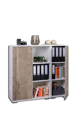 Kommode Bücherschrak Aktenschrank 120,3 x 109,5 x 35 cm Mehrzweckkommode Abstellkommode Weiß/Oak Sand Grange Für Akten und Ordner Regal Mit Türen von mutatio