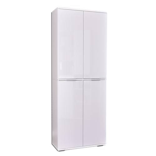 Mehrzweckschrank Ordnerschrank Aktenschrank Schrank Ordner B 80,2 cm x H 214,7cm x T 35 Büroschrank Bücherschrank Büromöbel groß Weiß/Hochglanz Weiß von mutatio
