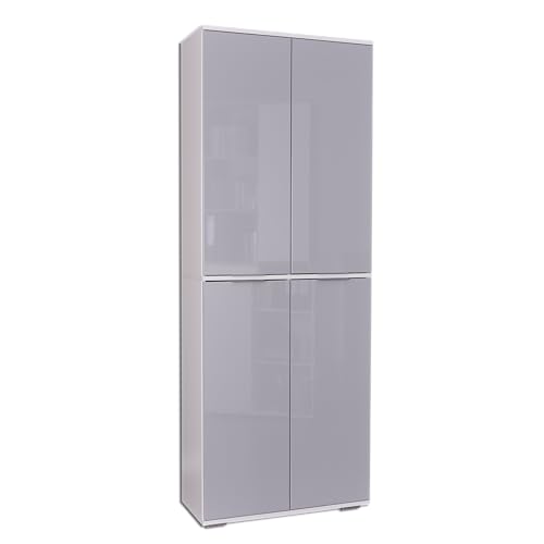 Schrank Aktenschrank Büromöbel Mehrzweckschrank Ordnerschrank B 80,2 cm x H 214,7cm x T 35 Büroschrank Bücherschrank Vorratsschrank Groß Weiß/Hochglanz Grau von mutatio