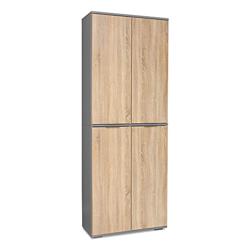 Schrank Büroschrank Büromöbel Aktenschrank B 80,2 cm x H 214,7 cm x T 35 cm Ordnerschrank Mehrzweckschrank Vorratsschrank Hochschrank Allzweckschrank Grau/Sonoma-Eiche Für 48 Ordner von mutatio