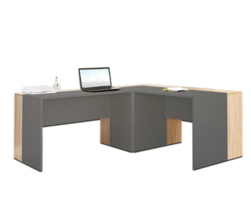 mutatio Winkelschreibtisch Eckschreibtisch Schreibtisch 185/185 x H 75 x T 75 cm Arbeitstisch Bürotisch Büro Möbel Computertisch Gaming Tisch Sonoma-Eiche/Grau von mutatio