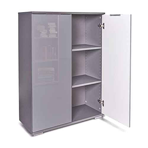 Aktenschrank Mehrzweckschrank Schrank B 80,2 cm x H 109,5 cm x T 35 cm Ordnerschrank Büroschrank Bücherschrank Büromöbel Klein Grau/Hochglanz Grau von mutatio