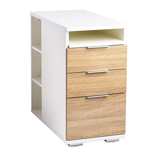 mutatio Beistelltisch Nachttisch Container Anstellcontainer B 40 cm x H 75 cm x T 75 cm Weiß Sonoma Eiche Boxspringbett Bürocontainer Holz Nachtkästchen Nachtkommode Nachtschrank Büromöbel von mutatio