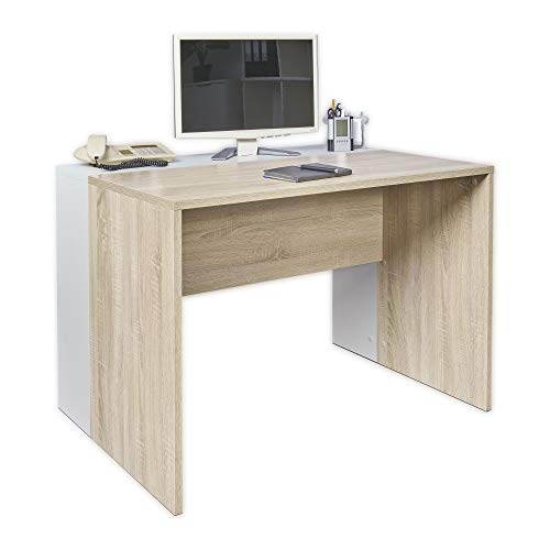 mutatio Schreibtisch Bürotisch Arbeitstisch Büro Möbel B 110 cm x H 75 cm x T 75 cm Computertisch Gaming Tisch Kindertisch Weiß/Sonoma-Eiche von mutatio