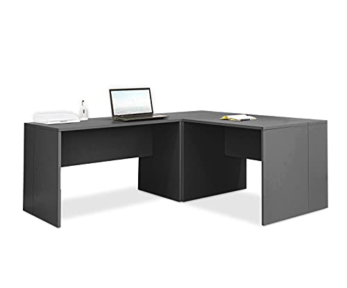 mutatio Eckschreibtisch - Winkelkombination - Büro Möbel - Winkelkombi in Grau - Bürotisch - PC Tisch - Arbeitstisch - B 185/185 x H 75 x T 75 cm | Schreibtisch von mutatio