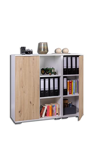 Kommode Bücherschrak Aktenschrank Mehrzweckkommode Abstellkommode 120,3 x 109,5 x 35 cm (Weiß/Artisan Oak) von mutatio