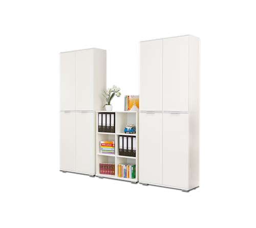 Regal Weiß - Kommode Set - Ordner Schrank - [Multifunktional] - Aufbewahrung - Büro Möbel - Aktenschrank Set - 7 TLG. | Komplett Einrichtung von mutatio