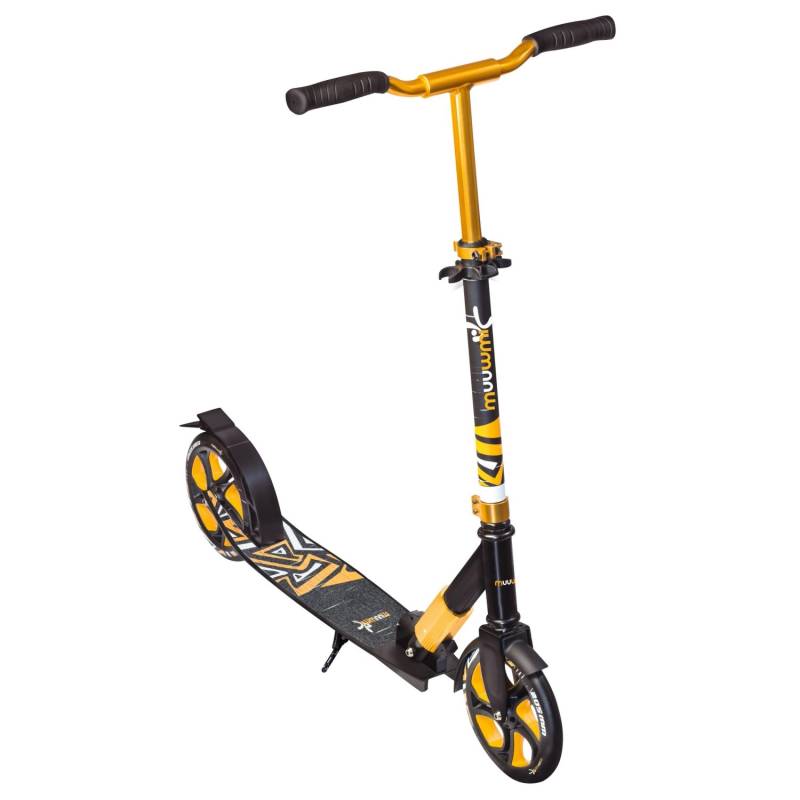 Muuwmi Aluminium Scooter Deluxe Tretroller 205 mm ABEC 7 GS-Geprüft Höhenverstellbar Klappmechanismus Gold von muuwmi