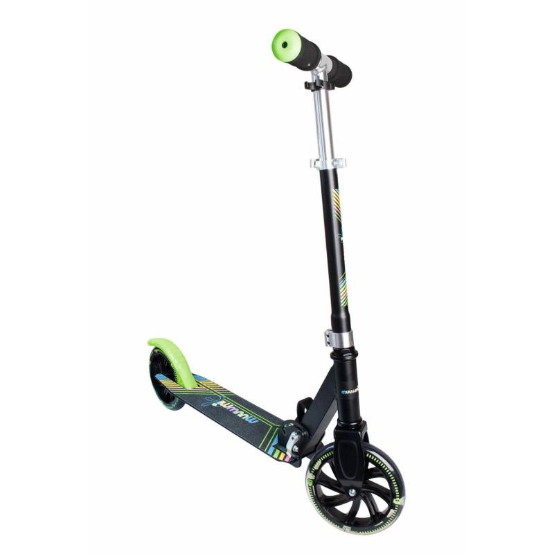 Muuwmi Aluminium Scooter Neon Tretroller 180 mm ABEC 5 GS-Geprüft Höhenverstellbar LED-Leuchtrollen Grün-Schwarz von muuwmi