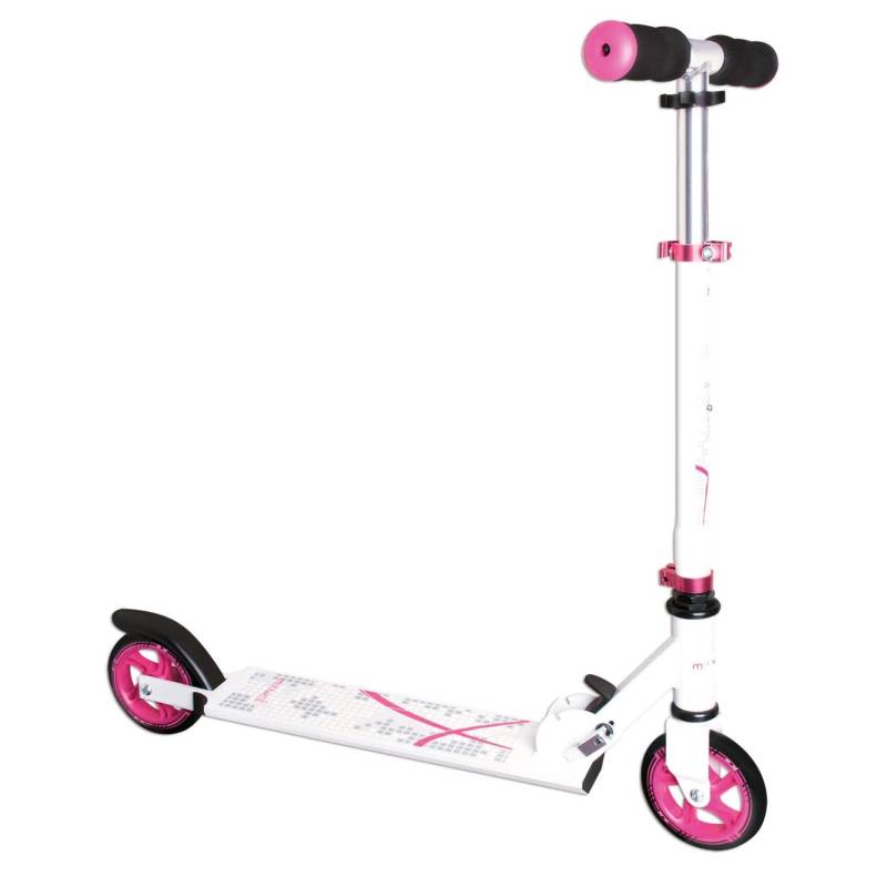 Muuwmi Aluminium Scooter Tretroller 125 mm ABEC 5 GS-Geprüft Höhenverstellbar Weiß-Pink von muuwmi