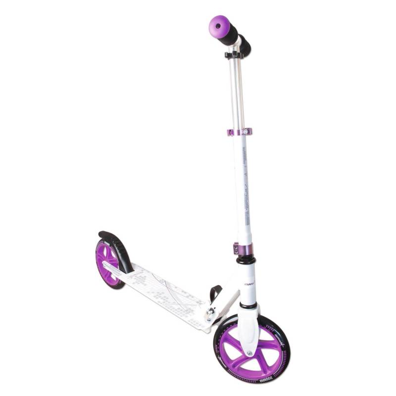 Muuwmi Aluminium Scooter Tretroller 200 mm ABEC 5 GS-Geprüft Höhenverstellbar Weiß-lila von muuwmi
