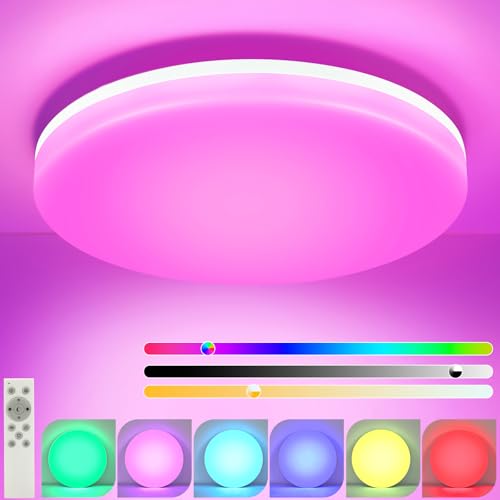 muyuua Deckenlampe LED Deckenleuchte Badezimmer - Schlafzimmerlampe Dimmbar mit Fernbedienung Badezimmerlampe flach Ø22CM 18W rund RGB Küchenlampe IP54 für Bad schlafzimmer muyuua Deckenlampe LED Deckenleuchte Badezimmer - Schlafzimmerlampe Dimmbar mit Fernbedienung Badezimmerlampe flach Ø22CM 18W rund RGB Küchenlampe IP54 für Bad schlafzimmer von muyuua
