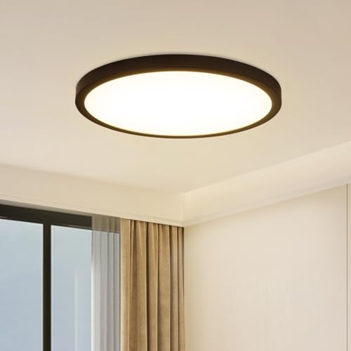 muyuua Deckenlampe LED Deckenleuchte Flach - Küchenlampe Schwarz 15W Schlafzimmerlampe Rund Badezimmer Deckenbeleuchtung Badlampe Flurlampe Warmweiß Ø18cm für Schlafzimmer Küche Flur von muyuua