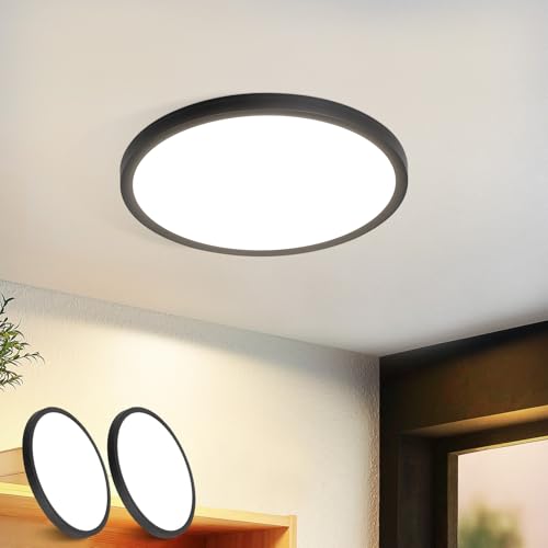 muyuua Deckenlampe LED Deckenleuchte Flach - Rund Badezimmerlampe 18CM IP44 Wasserdicht Badlampe Küchenlampe Decke Schwarz Flurlampe 15W Augenschutz 4000K Neutralweiß für Bad Küche Flur 2ER muyuua Deckenlampe LED Deckenleuchte Flach - Rund Badezimmerlampe 18CM IP44 Wasserdicht Badlampe Küchenlampe Decke Schwarz Flurlampe 15W Augenschutz 4000K Neutralweiß für Bad Küche Flur 2ER von muyuua