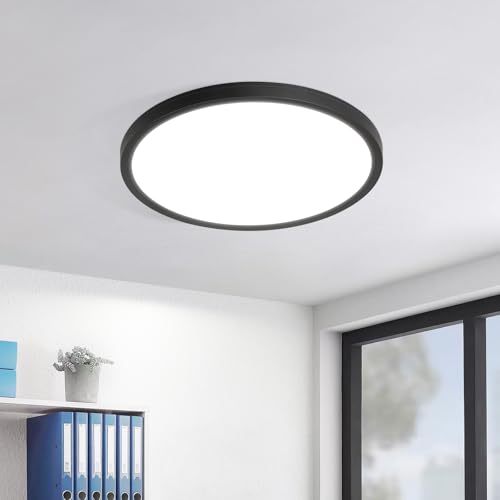 muyuua Deckenlampe LED Deckenleuchte Flach - Rund Badezimmerlampe 18CM IP44 Wasserdicht Badlampe Küchenlampe Decke Schwarz Flurlampe 15W Augenschutz 6500K Kaltweiß Schlafzimmerlampe für Bad Küche Flur von muyuua