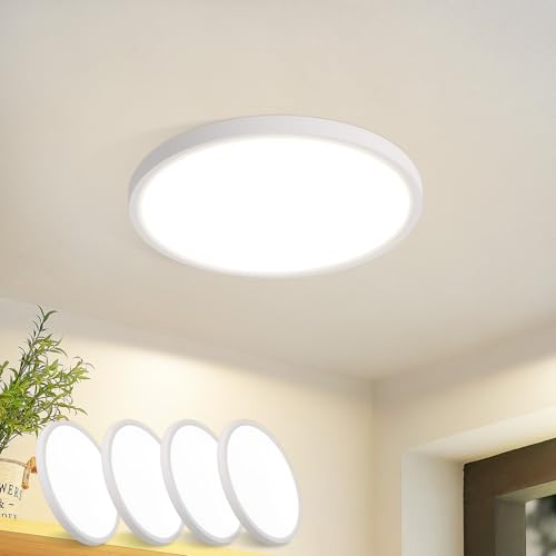 muyuua Deckenlampe LED Deckenleuchte Flach - Rund Badezimmerlampe 18CM IP44 Wasserdicht Badlampe Küchenlampe Decke Weiß Flurlampe 15W Augenschutz 4000K Neutralweiß Schlafzimmerlampe für Bad 4ER muyuua Deckenlampe LED Deckenleuchte Flach - Rund Badezimmerlampe 18CM IP44 Wasserdicht Badlampe Küchenlampe Decke Weiß Flurlampe 15W Augenschutz 4000K Neutralweiß Schlafzimmerlampe für Bad 4ER von muyuua