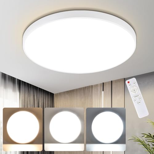muyuua Deckenlampe LED Deckenleuchte Flach - Schlafzimmerlampe Dimmbar Kellerlampe Badlampe 30W IP44 Küchenlampe Flurlampe Ø26cm Rund Flach Badezimmerlampe mit Fernbedienung Wohnzimmer Bad Büro küche muyuua Deckenlampe LED Deckenleuchte Flach - Schlafzimmerlampe Dimmbar Kellerlampe Badlampe 30W IP44 Küchenlampe Flurlampe Ø26cm Rund Flach Badezimmerlampe mit Fernbedienung Wohnzimmer Bad Büro küche von muyuua