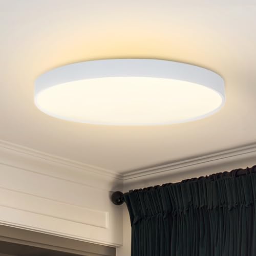 muyuua Deckenlampe LED Deckenleuchte Flach - Schlafzimmerlampe Ø28cm Badezimmerlampe Rund 17W Schlafzimmer Badezimmer Deckenbeleuchtung Flurlampe 3000K Badlampe IP44 Küchenlampe für Bad Küche Flur von muyuua