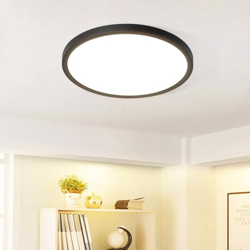 muyuua Deckenlampe LED Deckenleuchte Flach - Rund Badezimmerlampe 18CM IP44 Wasserdicht Badlampe Küchenlampe Decke Schwarz Flurlampe 15W Augenschutz 3000K Warmweiß Schlafzimmerlampe für Bad Küche Flur von muyuua