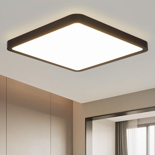 muyuua Deckenlampe LED Deckenleuchte Flach - Schlafzimmerlampe Schwarz Badezimmerlampe 23CM Deckenbeleuchtung Schlafzimmer 18W Küchenlampe Eckig Badlampe Decke IP44 Flurlampe 4000K für Bad Küche Flur von muyuua