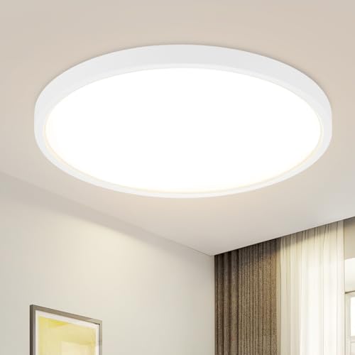 muyuua Deckenlampe LED Deckenleuchte Schlafzimmer - Badezimmerlampe Flach 15W Schlafzimmerlampe Schwarz Badezimmer Deckenbeleuchtung Kaltweiß Badlampe IP44 Flurlampe Rund Ø22cm für Bad Küche Flur von muyuua