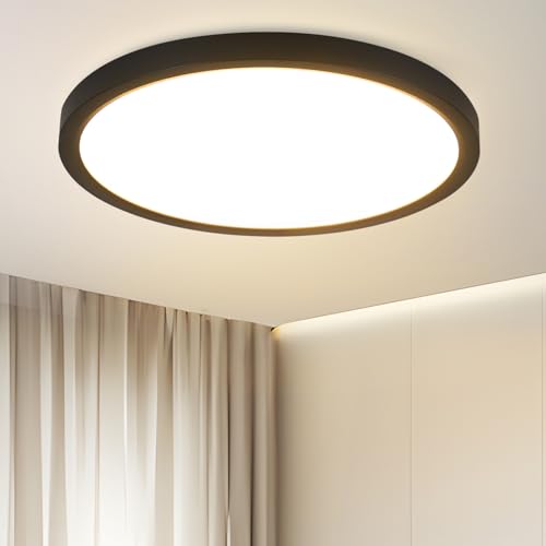 muyuua Deckenlampe LED Deckenleuchte Schlafzimmer - Badezimmerlampe Flach 15W Schlafzimmerlampe Schwarz Badezimmer Deckenbeleuchtung Warmweiß Badlampe IP44 Küchenlampe Rund Ø22cm für Bad Küche Flur von muyuua