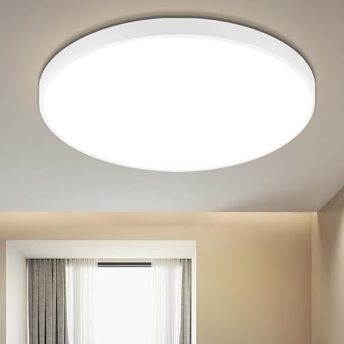muyuua Deckenlampe LED Deckenleuchte Schlafzimmer - Ø28cm Schlafzimmerlampe Flach 17W Küchenlampe Rund Badezimmer Deckenbeleuchtung 4000K Badlampe IP44 Badezimmerlampe Weiß für Küche Bad Flur von muyuua