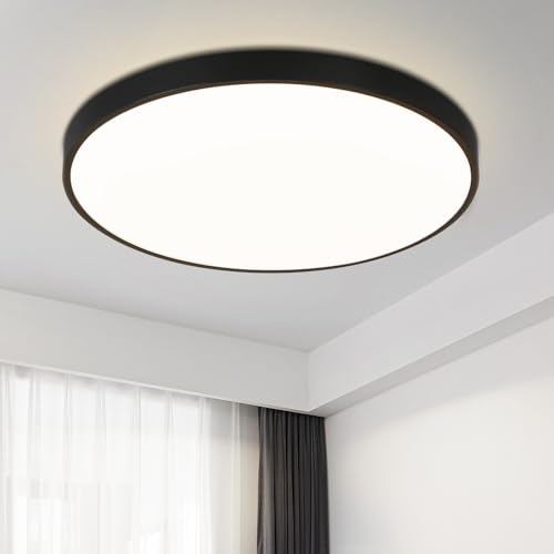 muyuua Deckenlampe LED Deckenleuchte Schlafzimmer - Ø28cm Schlafzimmerlampe Flach 17W Küchenlampe Schwarz Badezimmer Deckenbeleuchtung 4000K Badlampe Rund Badezimmerlampe IP44 für Küche Bad Flur von muyuua