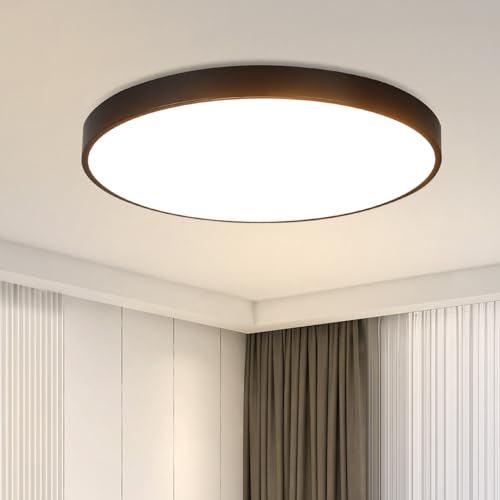 muyuua Deckenlampe LED Deckenleuchte Schlafzimmer - Schlafzimmerlampe Flach 17W Badezimmerlampe Schwarz Badezimmer Deckenbeleuchtung Warmweiß Badlampe IP44 Küchenlampe Rund für Bad Küche Wohnzimmer von muyuua