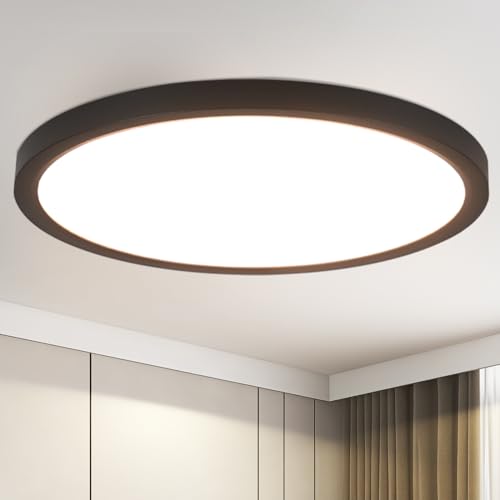 muyuua Deckenlampe LED Deckenleuchte Schlafzimmer - Schlafzimmerlampe Flach Ø30CM Badezimmerlampe Schwarz Küchenlampe Rund Badlampe Decke 21W Badezimmer Deckenbeleuchtung 4000K für Bad Küche Flur von muyuua