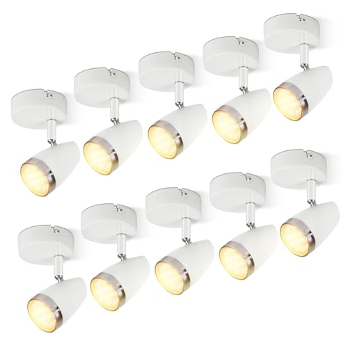 muyuua LED Deckenstrahler 1 Flammig Strahler: 4W Weiß 10er Deckenleuchte Modern Deckenlampe Spot350° Schwenkbar Spotlight 3000K Warmweiß Ceiling Innen Deckenspot für Küche Wohnzimmer Schlafzimmer von muyuua
