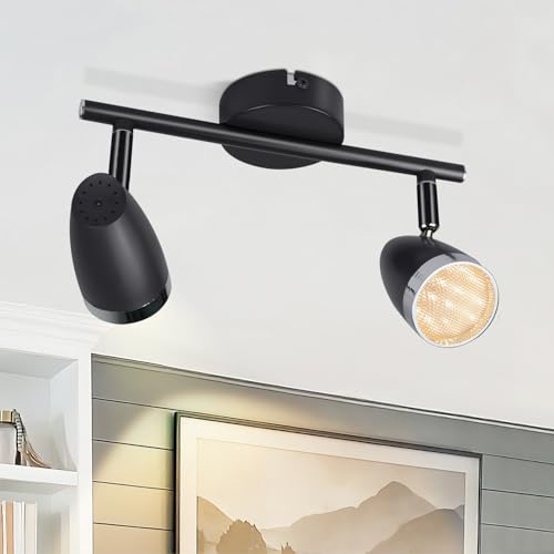 muyuua LED Deckenstrahler 2 Flammig Deckenlampe: 8W Deckenleuchte Spot Modern Strahler 350° Schwenkbar Metallic Grau 3000K Warmweiß Deckenstrahl Innen Deckenspot für Küche Wohnzimmer Flur von muyuua