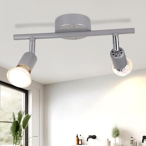 muyuua LED Deckenstrahler 2 Flammig Strahler: Deckenleuchte GU10 Modern 6W Glänzend Silber 350° Drehbar Deckenlampe Spot 3000K Warmweiß Spotlight Innen Deckenspot für Küche Wohnzimmer Schlafzimmer von muyuua