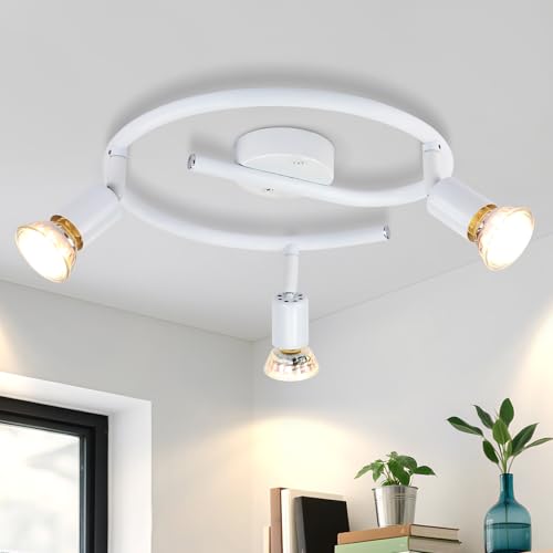 muyuua LED Deckenstrahler 3 Flammig Deckenlampe: Rund 9W Deckenleuchte Spot Weiß GU10 Modern 350° Schwenkbar 3000K Warmweiß Strahler Spotlight Innen Deckenspot für Küche Wohnzimmer Schlafzimmer von muyuua
