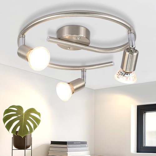 muyuua LED Deckenstrahler 3 Flammig Deckenlampe: Strahler Spotlight Rund Spot 9W GU10 Modern Deckenleuchte 350° Schwenkbar 3000K Warmweiß Dreiflammig Innen Deckenspot für Küche Wohnzimmer Flur von muyuua