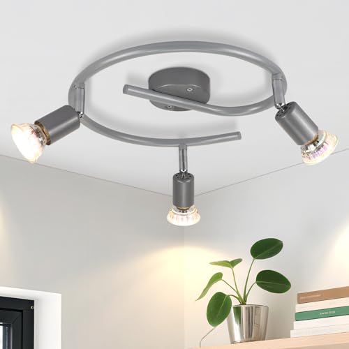 muyuua LED Deckenstrahler 3 Flammig Strahler: Deckenlampe GU10 Modern Rund Spot 350° Schwenkbar 9W Decke Glänzend Silber Deckenleuchte 3000K Warmweiß Innen Deckenspot für Küche Wohnzimmer Schlafzimmer muyuua LED Deckenstrahler 3 Flammig Strahler: Deckenlampe GU10 Modern Rund Spot 350° Schwenkbar 9W Decke Glänzend Silber Deckenleuchte 3000K Warmweiß Innen Deckenspot für Küche Wohnzimmer Schlafzimmer von muyuua