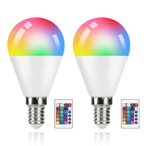 muyuua RGB Modern Lampen Dimmbar Glühbirne - E14 Warmweiß Lampe 4W 3000K Birne mit Fernbedienung Farbwechsel Farbige für Party Bar KTV - 16 Farbe 4 Dynamic Modes (2er-Pack) von muyuua