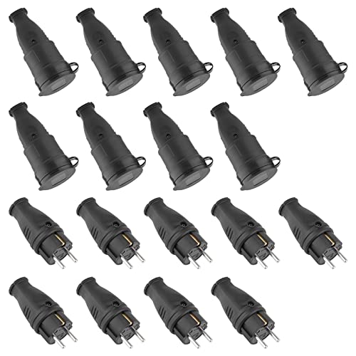 Schutzkontakt-Stecker & Schutzkontakt-Gummikupplung, ohne Kabel, nd langlebig Kann für 0.5-3cm² Kabel，IP44 230V，16A，Schukostecker und Schukokupplung ，18pack von muzha