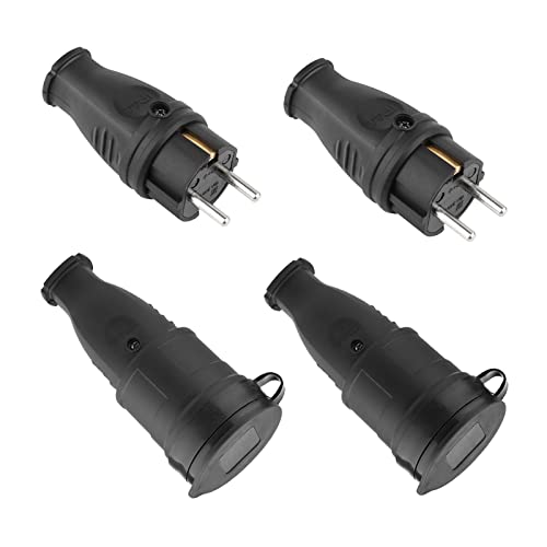 Schutzkontakt-Stecker & Schutzkontakt-Gummikupplung, ohne Kabel, nd langlebig Kann für 0.5-3cm² Kabel，IP44 230V，16A，Schukostecker und Schukokupplung ，4pack von muzha