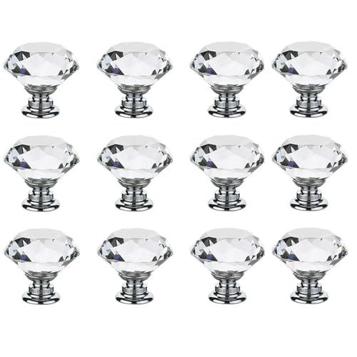 muzoira Schrankknäufe aus Kristall, Diamantschliff, 30 mm, 4 Stück, für Kleiderschrank, Küche, Hardware (12 Stück) von muzoira
