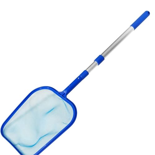 muzoira Teleskop-Pool-Skimmer aus Aluminium, leicht, flach, Laubbesen für Oberflächenreinigung mit Schnellwechselstange von muzoira