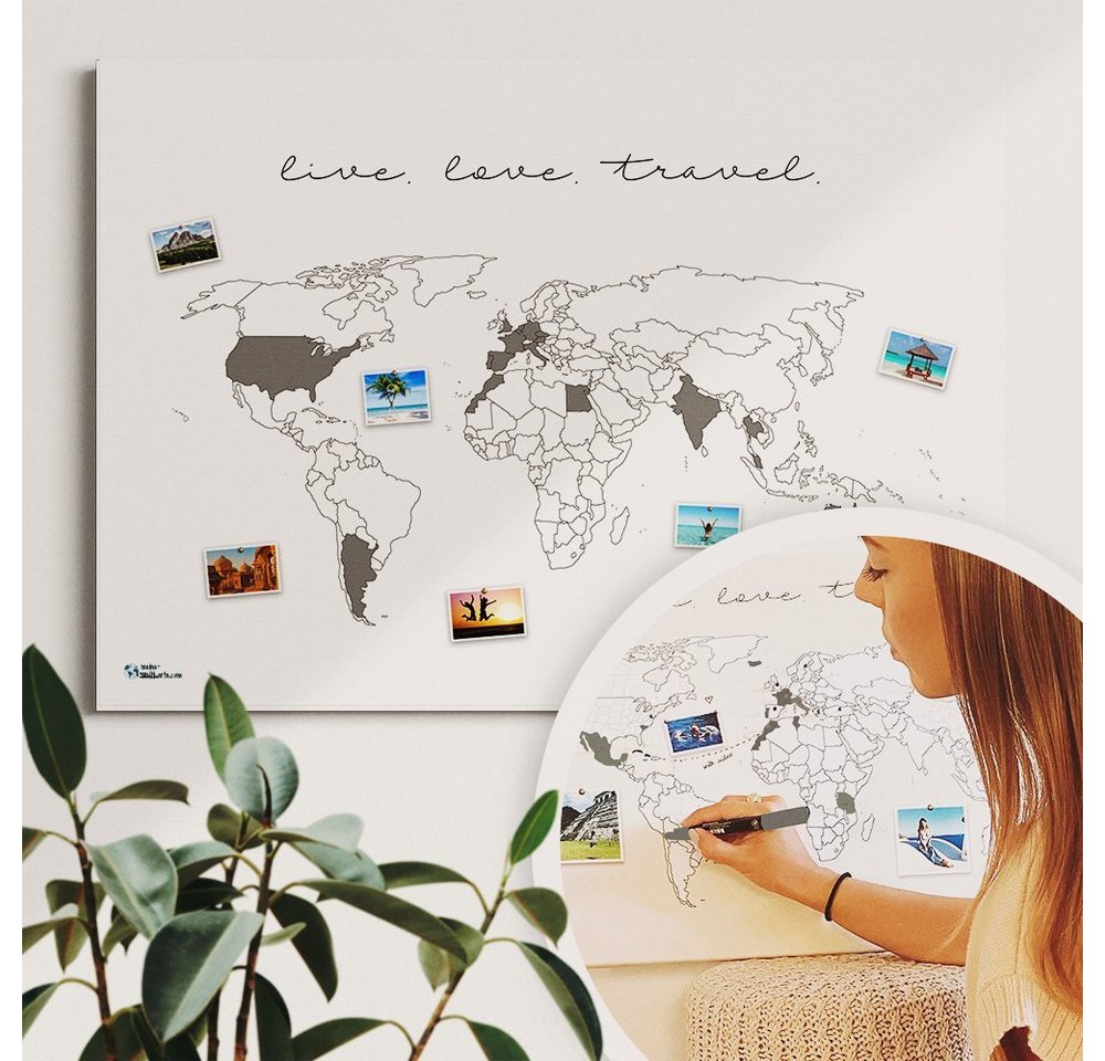 mw Leinwandbild Weltkarte zum pinnen oder ausmalen - handmade in Deutschland von mw